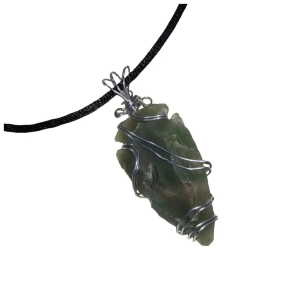 Handwired Green Arrowhead Pendant Necklace on Black Cord 18